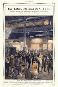 Aankomst van een theater trein op Victoria Station, Londen